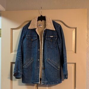 Wrangler Blue Denim Jacket with Cream Sherpa Collar
